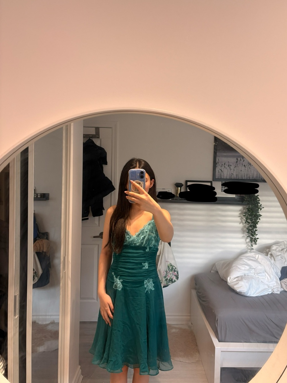 Emerald Lace-Trim A-Line Slip Dress